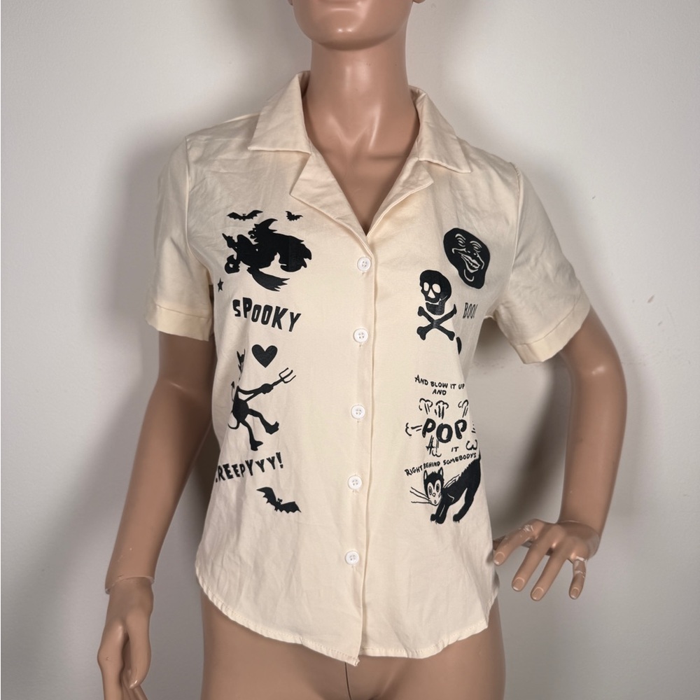 Miss ladybug spooky creature Halloween button down shirt